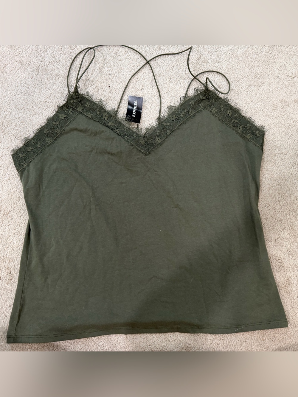 NWT Express Olive Lace-Trim Satin Cami XL